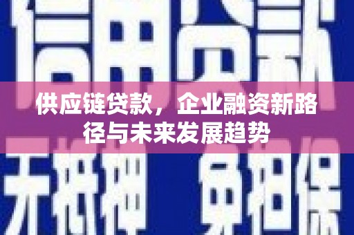 龙游供应链贷款，企业融资新路径与未来发展趋势